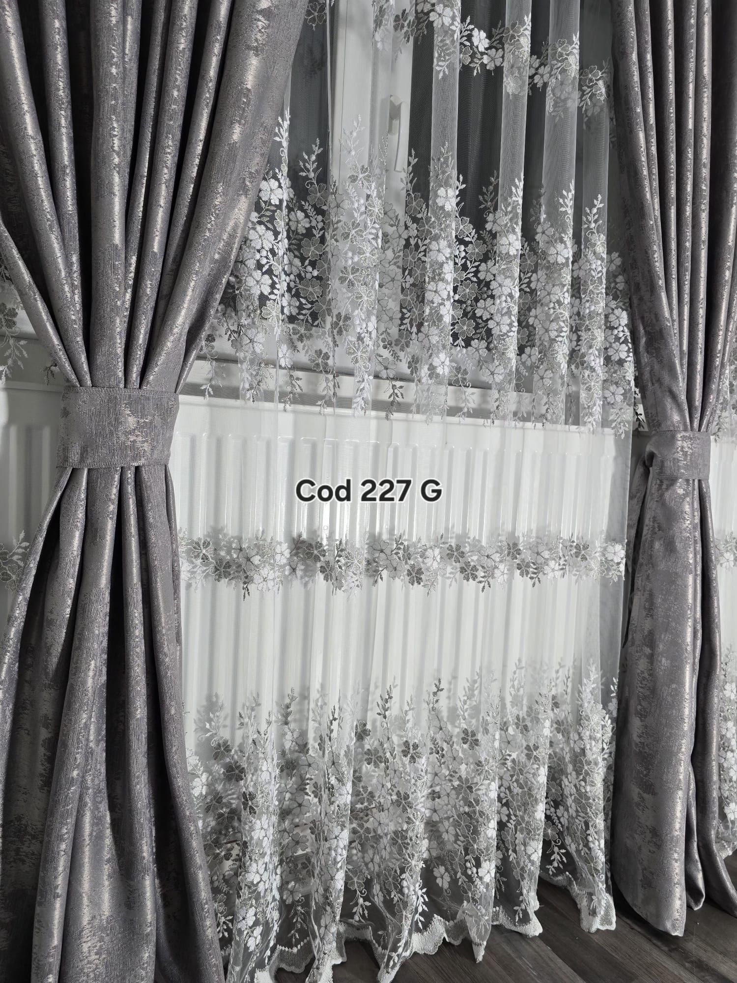 Set Perdea tulle floricele gri draperie nisip gri 227G - imagine 3