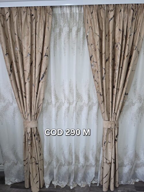 Set perdea trio si draperie catifea cu model maro290M
