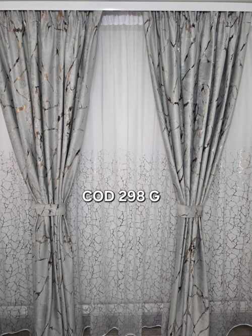 Set perdea insertii gri si draperie catifea cu model gri 298 G