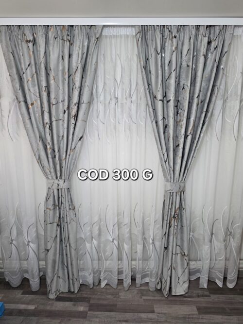 Set perdea spiral gri si draperie catifea cu model gri 300G