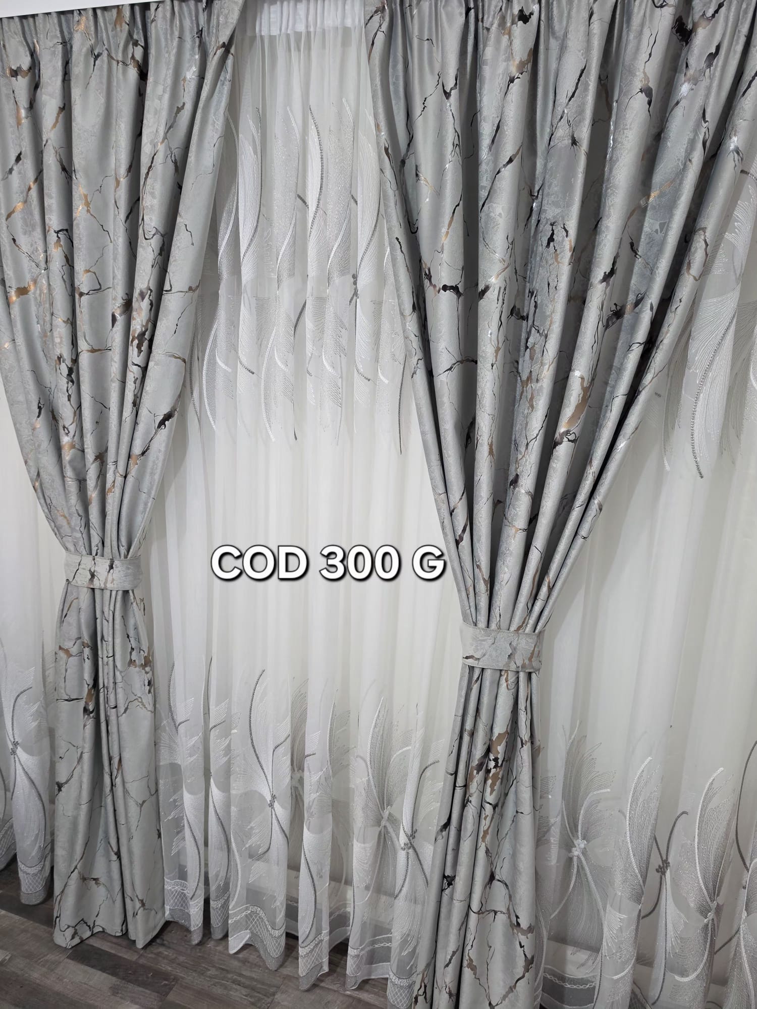 Set perdea spiral gri si draperie catifea cu model gri 300G - imagine 2